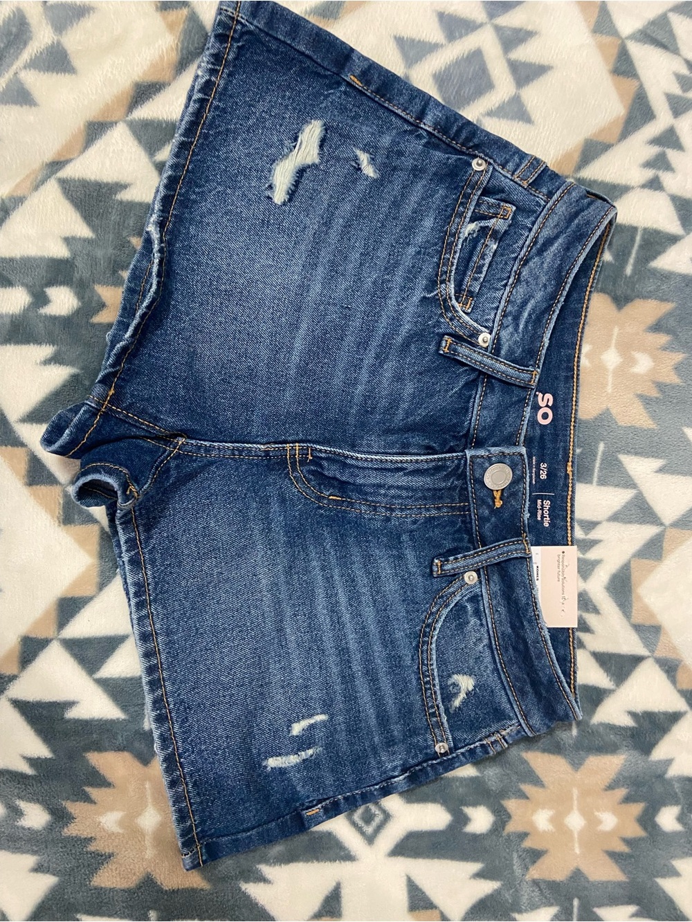 SO Women's Distressed Dark Blue Denim Shorts